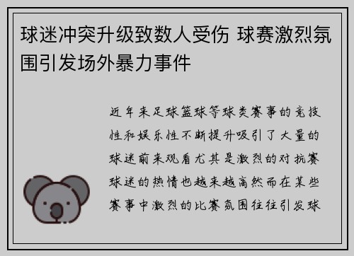 球迷冲突升级致数人受伤 球赛激烈氛围引发场外暴力事件