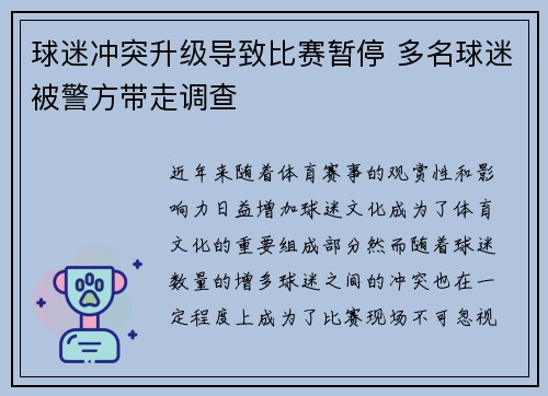 球迷冲突升级导致比赛暂停 多名球迷被警方带走调查